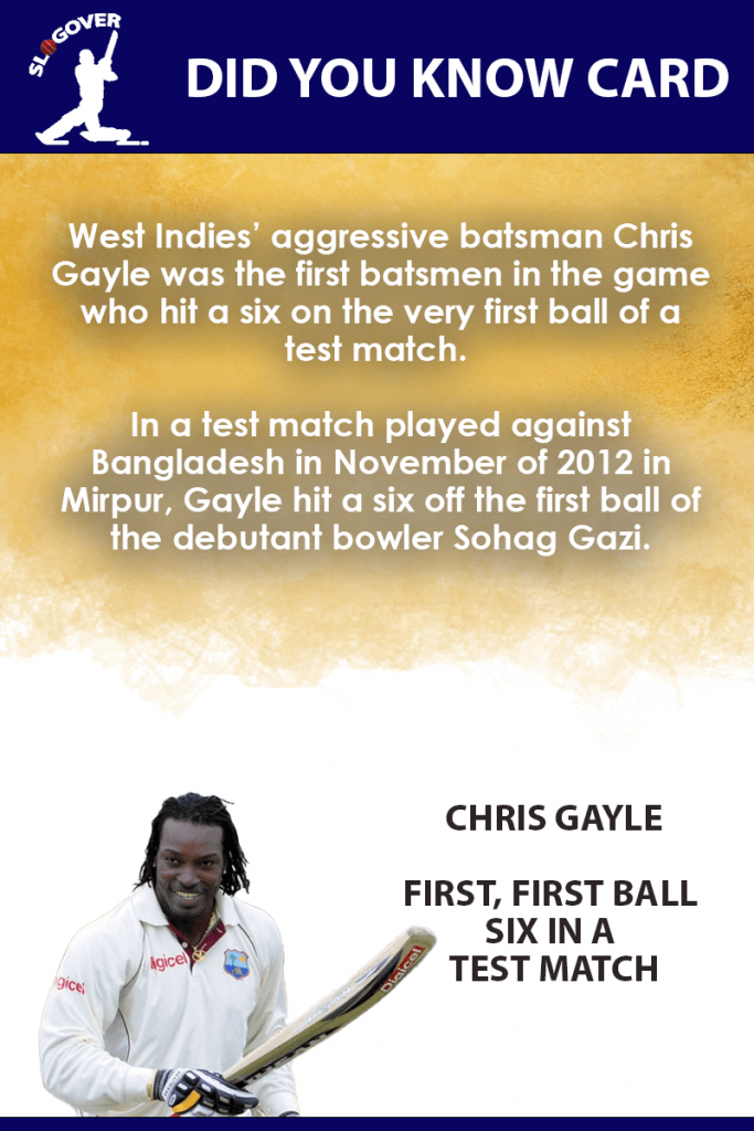Chris Gayle first ball six in a test match