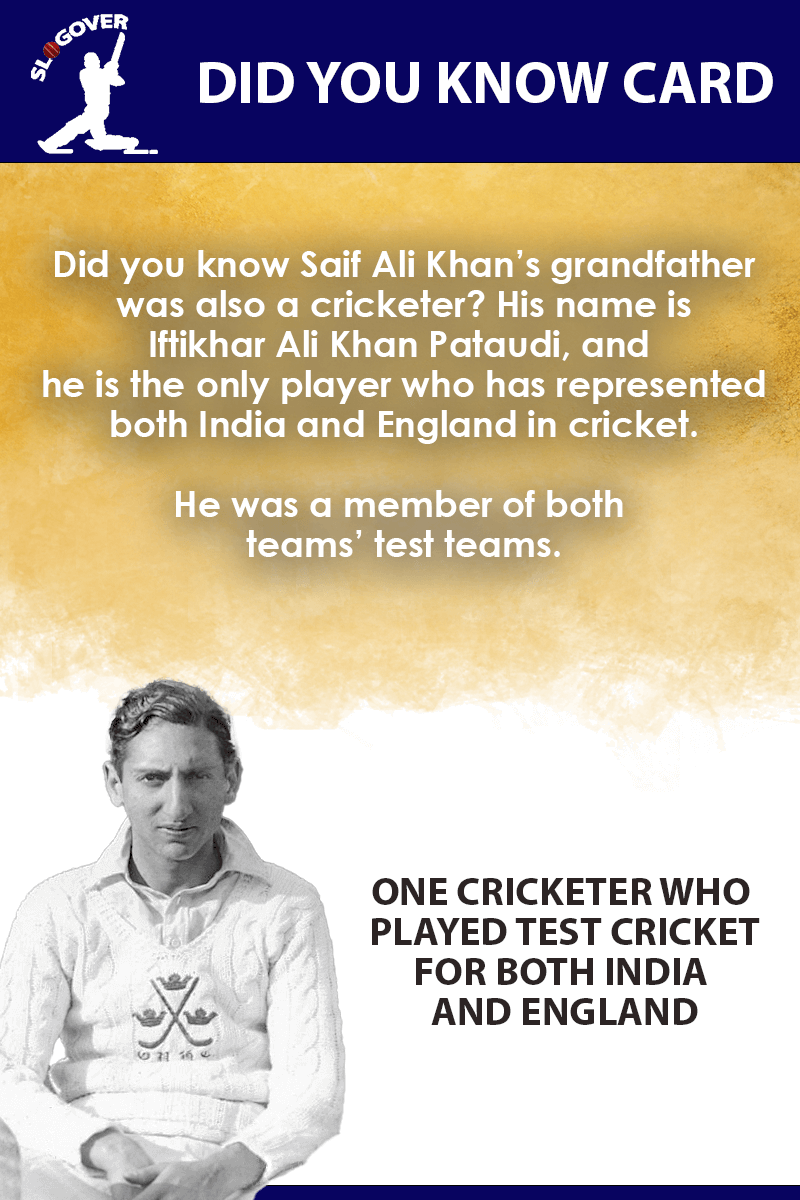 Iftikhar Ali Khan Pataudi is the only player who has played test cricket for both India and England. 