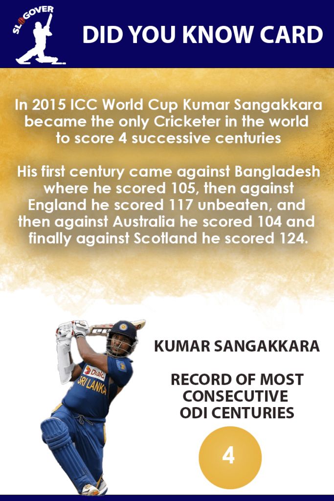 Kumar Sangakkara, Most Consecutive ODI Centuries - Slogover