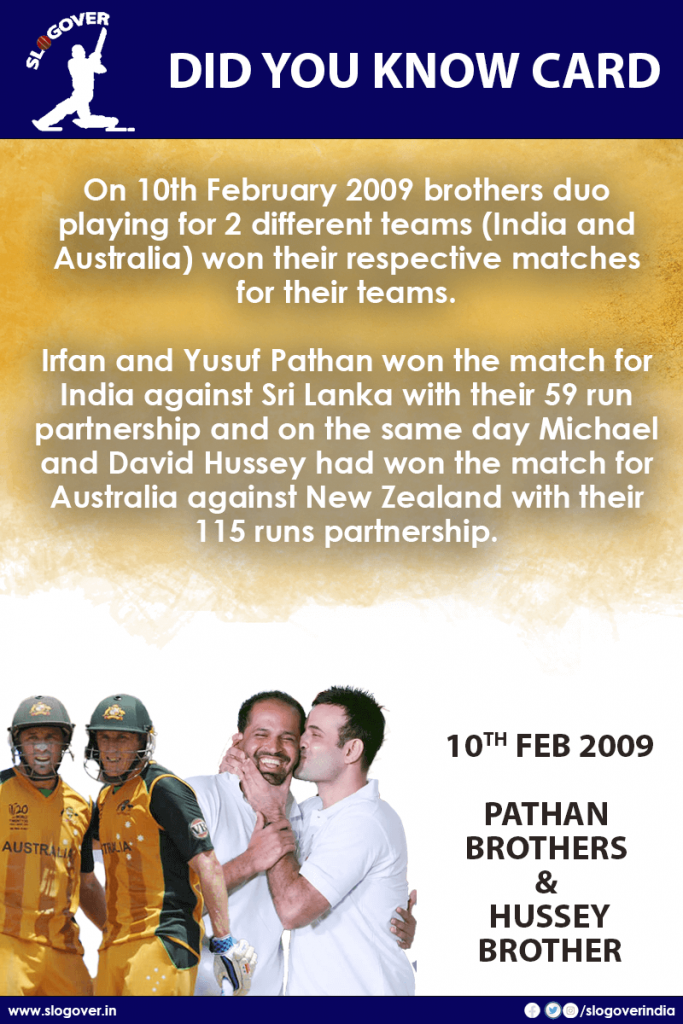 Pathan & Hussey Brothers won matches for their teams on 10th Feb 2009
