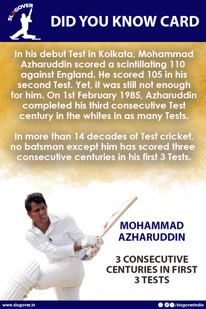 3 centuries on debut, Mohammad Azharuddin