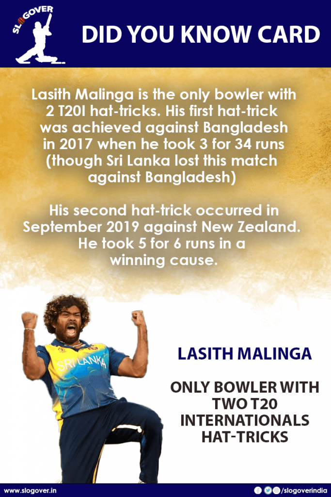 Lasith Malinga is the only bowler with 2 T20I hat-tricks