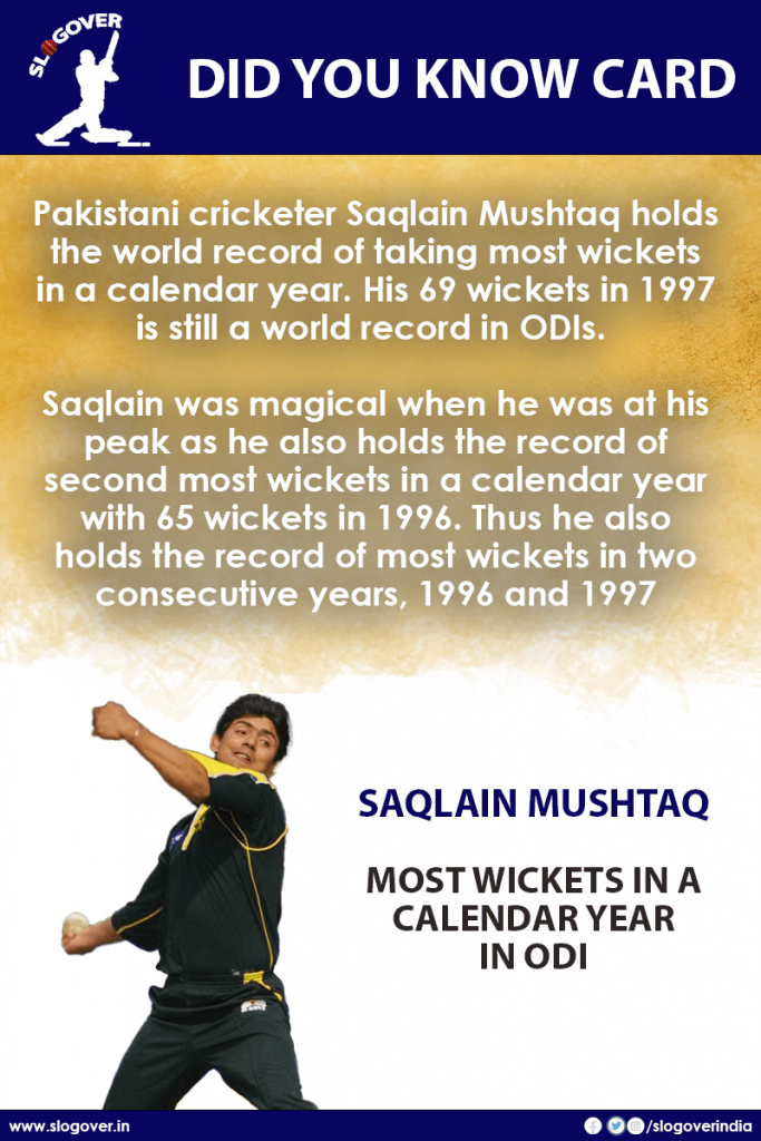 Saqlain Mushtaq holds the world record of taking most wickets in a calendar year
