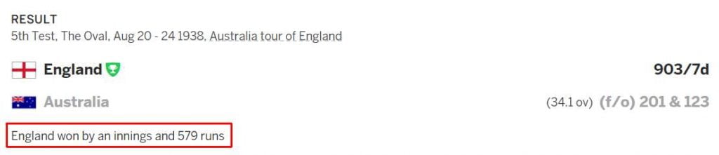 Largest Margin of Victory (by an innings)