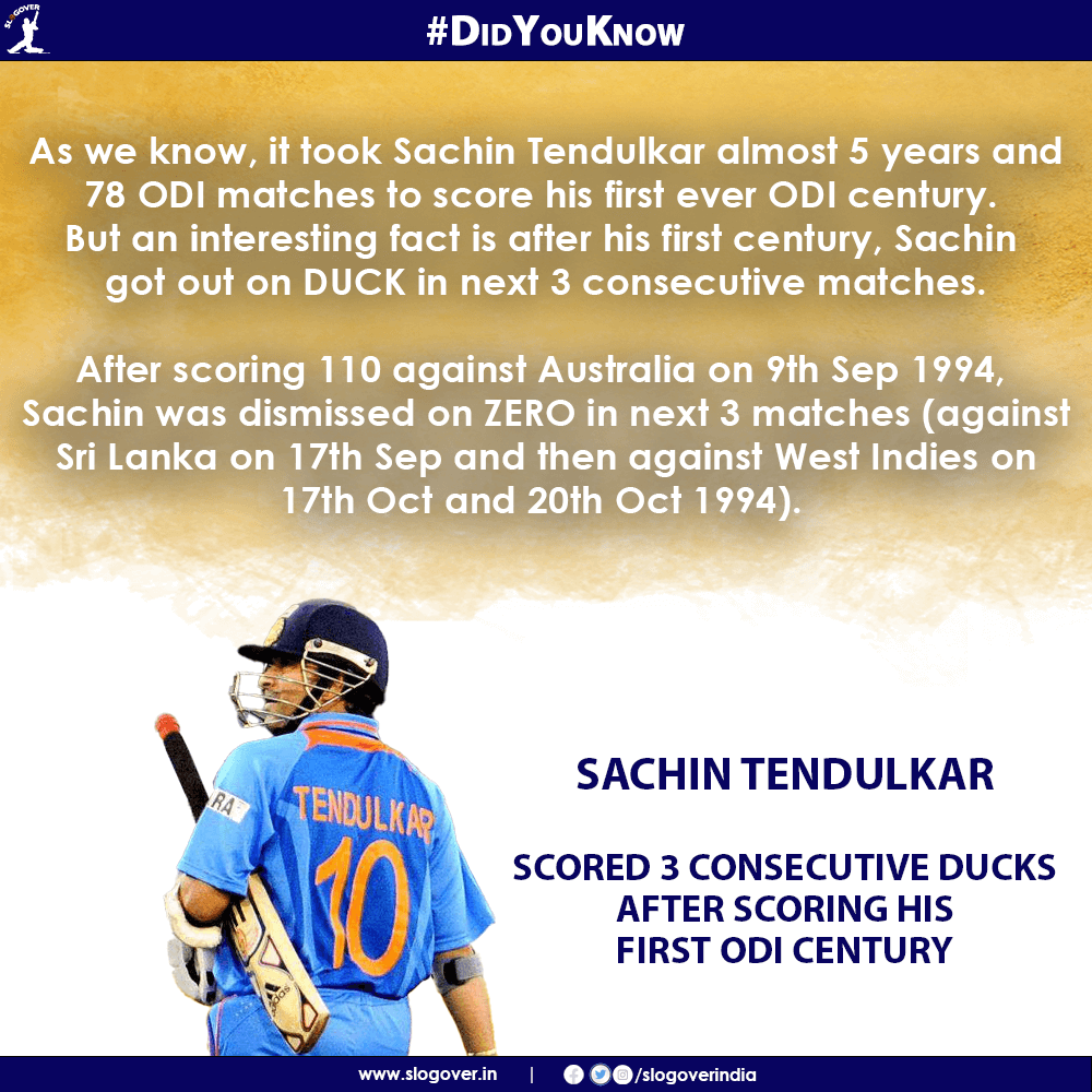 Sachin Tendulkar SCORED 3 CONSECUTIVE DUCKS AFTER SCORING HIS FIRST ODI CENTURY