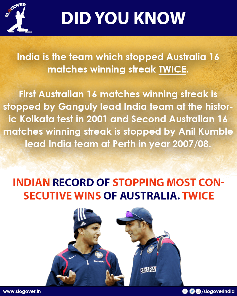 Interesting Indian record of stopping most consecutive wins of Australia. TWICE