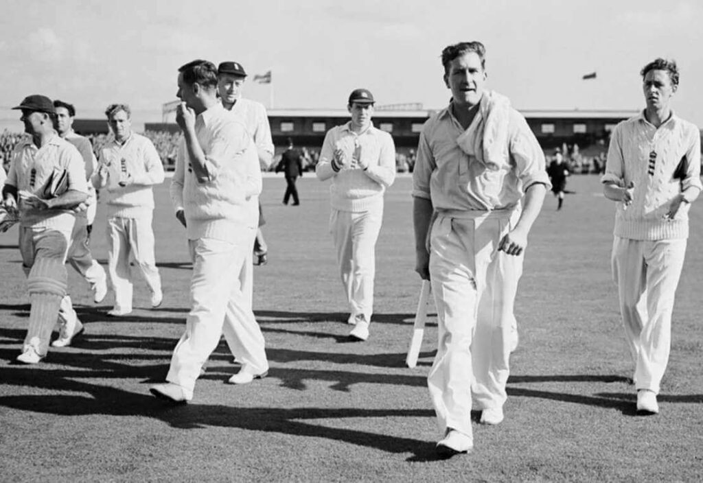 Jim Laker after taking all ten wickets against Australia - July 1956