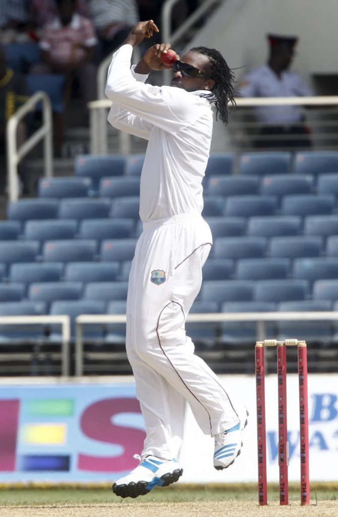 Chris Gayle bowling in test