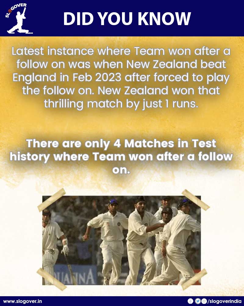 Team won after follow on Only 4 Matches in Test history where Team won after follow on
